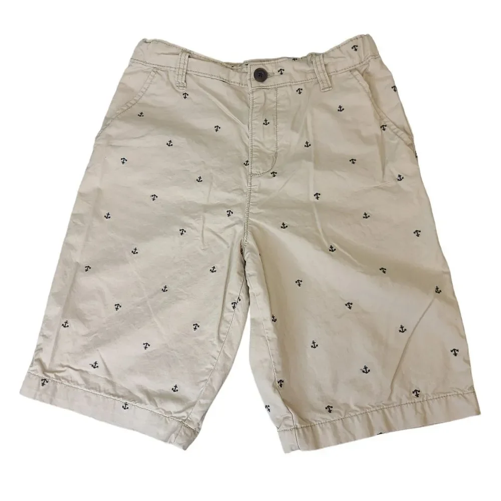OshKosh B'gosh Boys Adjustable Waistband Embroidered Nautical Beige Shorts 12